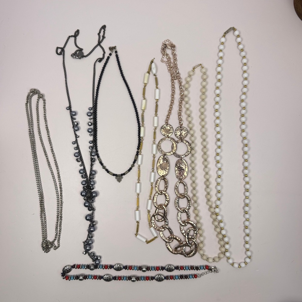 Chaps Boho Vintage Women Necklace Lot Gold Silver Beaded Multi Jewelry
